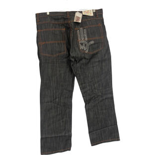Miskeen Y2K Baggy Straight Jeans Mens 40 Blue Denim Beaded Mid Rise 5 Pocket NWT